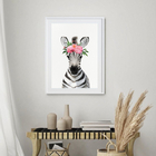 Quadro Baby Zebra Floral - 60x48cm Moldura:madeira Preta
