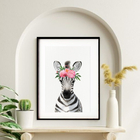 Quadro Baby Zebra Floral - 60x48cm Moldura:madeira Preta
