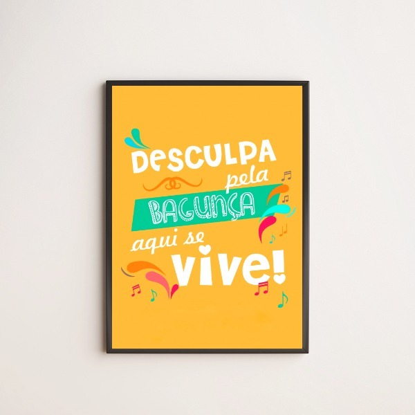 Quadro Bagunça Fundo Amarelo 33x24cm - Com Vidro Moldura:made