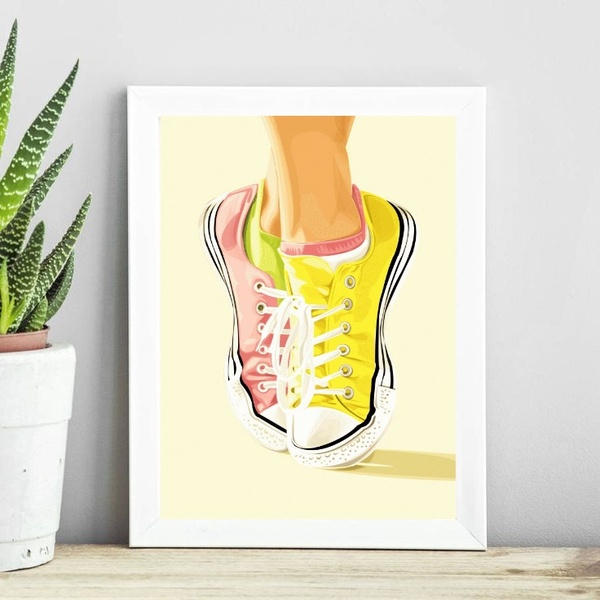 Quadro Bailarina Moderna - Tênis 24x18cm - Com Vidro Moldura: