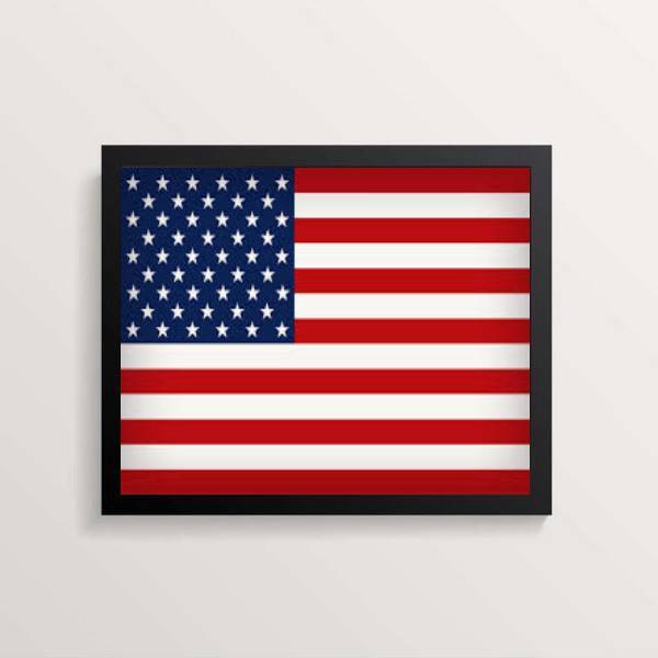 Quadro Bandeira Estados Unidos 33x24cm - Com Vidro Moldura:ma