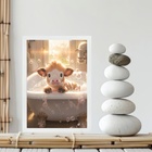 Quadro Banheiro Bezerro Tomando Banho 33x24cm - Com Vidro Mol