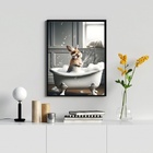Quadro Banheiro Coelhinho Tomando Banho 45x34cm Moldura Branca