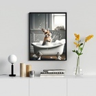 Quadro Banheiro Coelhinho Tomando Banho 45x34cm Moldura Preta