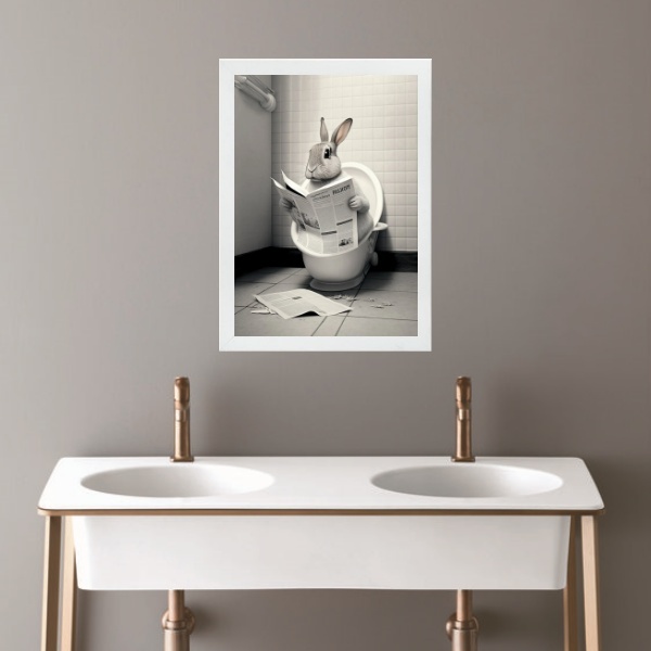 Quadro Banheiro Coleção Animais - Coelho 33x24cm Moldura:made