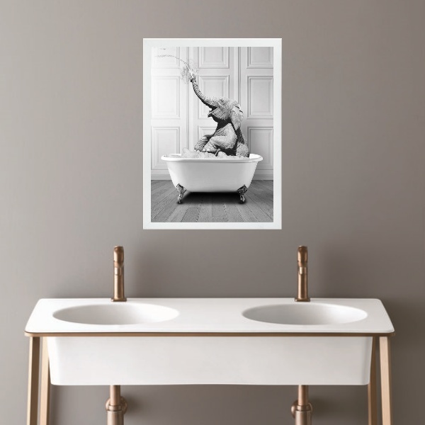Quadro Banheiro Coleção Animais - Elefante 33x24cm - Com Vidr
