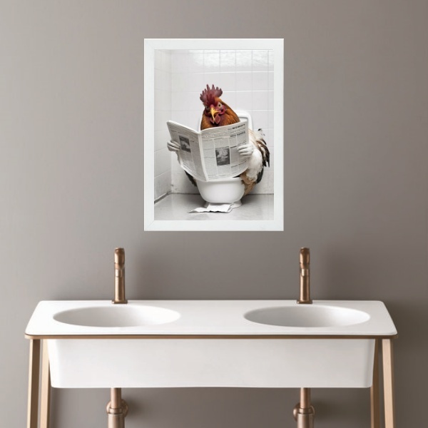 Quadro Banheiro Coleção Animais - Galo 33x24cm - Com Vidro Mo