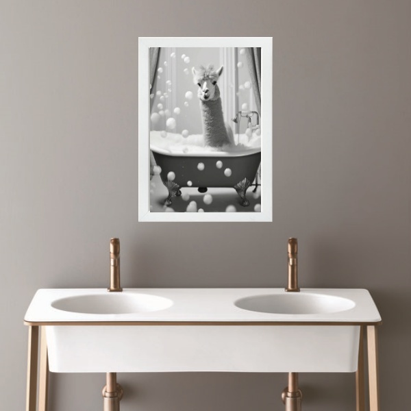 Quadro Banheiro Coleção Animais - Lhama 33x24cm - Com Vidro M