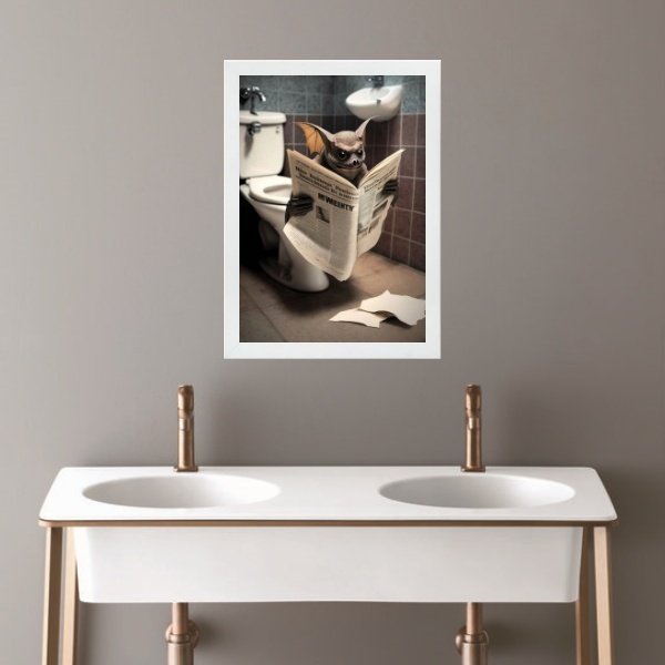 Quadro Banheiro Coleção Animais - Morcego 33x24cm - Com Vidro