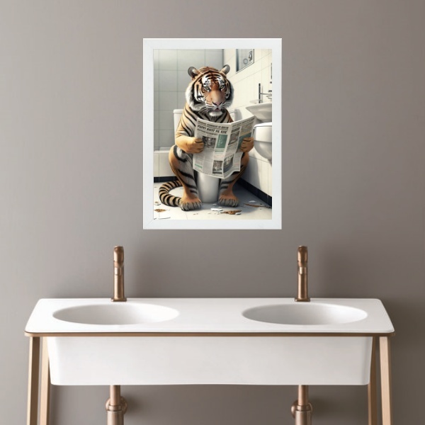 Quadro Banheiro Coleção Animais - Tigre 33x24cm - Com Vidro M