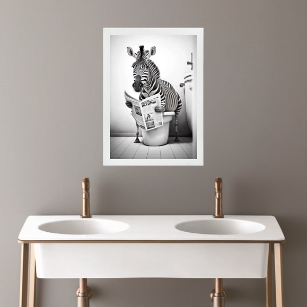 Quadro Banheiro Coleção Animais - Zebra 24x18cm Moldura:madei