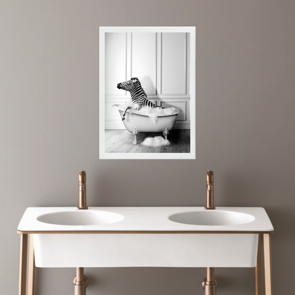 Quadro Banheiro Coleção Animais - Zebrinha 45x34cm - Com Vidr
