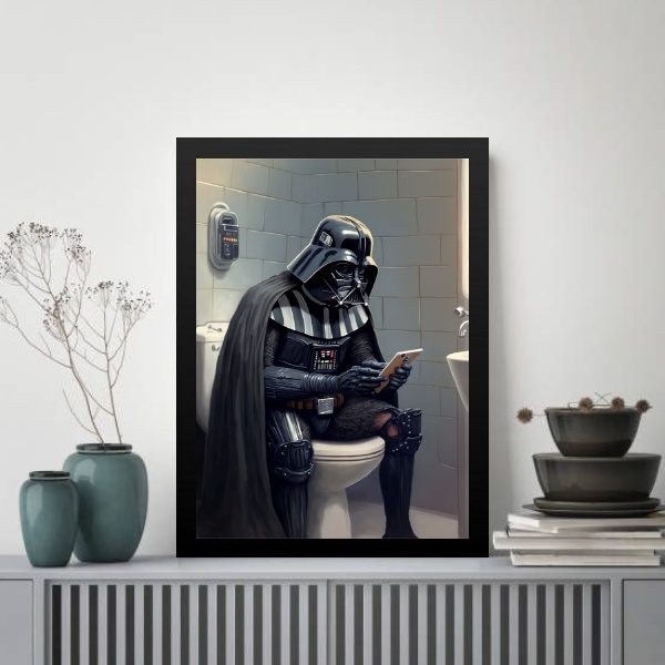 Quadro Banheiro Darth No Vaso Sanitário 24x18cm - Com Vidro M