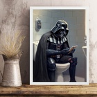 Quadro Banheiro Darth No Vaso Sanitário 33x24cm - Com Vidro M