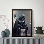 Quadro Banheiro Darth No Vaso Sanitário 33x24cm Moldura Branca