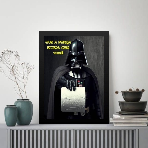 Quadro Banheiro Darth Papel Higiênico 33x24cm - Com Vidro Mol