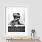 Quadro Banheiro Dinossauro - 60x48cm Moldura:madeira Preta