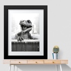 Quadro Banheiro Dinossauro - 60x48cm Moldura:madeira Preta