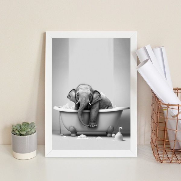 Quadro Banheiro Elefantinho - Hora Do Banho 45x34cm - Com Vid