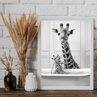 Quadro Banheiro - Girafa Com Filhote 33x24cm Moldura Branca