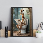Quadro Banheiro Girafa Lendo Jornal No Vaso 45x34cm Moldura:m