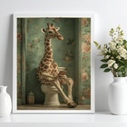 Quadro Banheiro Girafa No Vaso Com Celular 24x18cm - Com Vidr