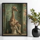 Quadro Banheiro Girafa No Vaso Com Celular 45x34cm Moldura Br