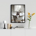 Quadro Banheiro Guaxinim Tomando Banho 24x18cm Moldura Branca