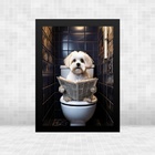 Quadro Banheiro Maltês No Vaso Lendo Jornal 24x18cm Moldura P