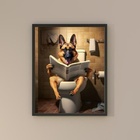 Quadro Banheiro Pastor Alemão Lendo Jornal 45x34cm Moldura Pr