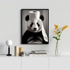 Quadro Banheiro Ursinho Panda 33x24cm - Com Vidro Moldura Bra