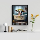 Quadro Banheiro Vaca Tomando 45x34cm - Com Vidro Moldura Preta