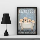 Quadro Banheiro Vintage Labrador 33x24cm - Com Vidro Moldura