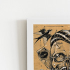 Quadro Barbearia Barber Caveira Retro Moldura Branca 60x40cm