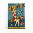 Quadro Barbearia Barber Máquina Mulher Retro Canvas 120x80cm