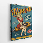 Quadro Barbearia Barber Máquina Mulher Retro Canvas 120x80cm
