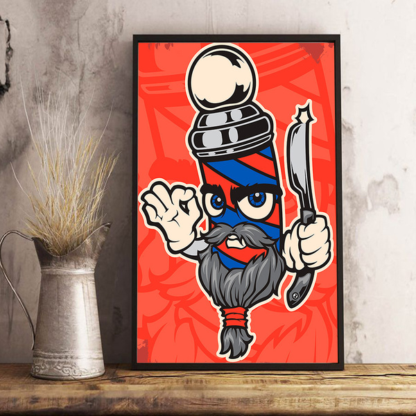 Quadro Barbearia Ilustração De Barbeiro Em Tamanho A4 Poster