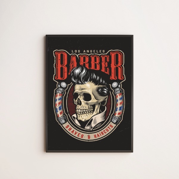 Quadro Barber Shop Los Angeles 33x24cm - Com Vidro Moldura:ma