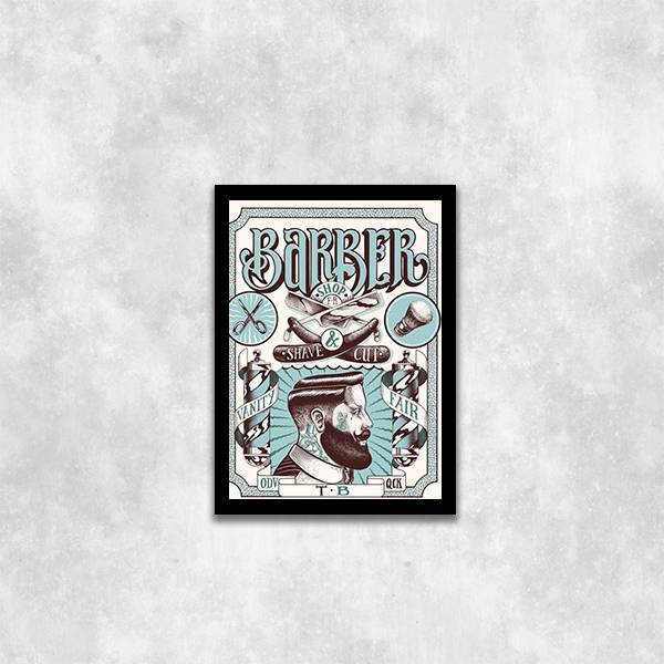Quadro Barber Shop Vintage Style 45x34cm - Com Vidro Moldura: