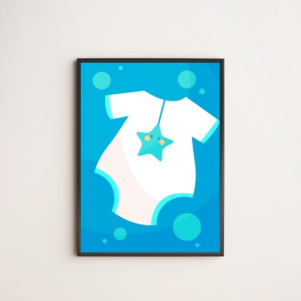 Quadro Barquinho Body Bebê Azul 45x34cm - Com Vidro Moldura:m