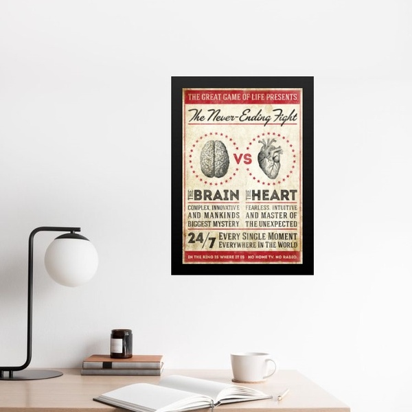 Quadro Batalha Cérebro X Coração 45x34cm - Com Vidro Moldura: