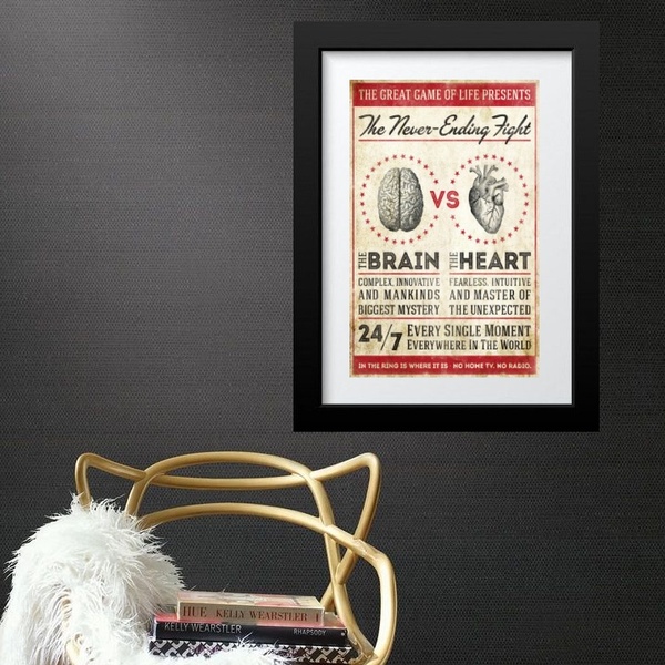 Quadro Batalha Cérebro X Coração - 60x48cm Moldura:madeira Br