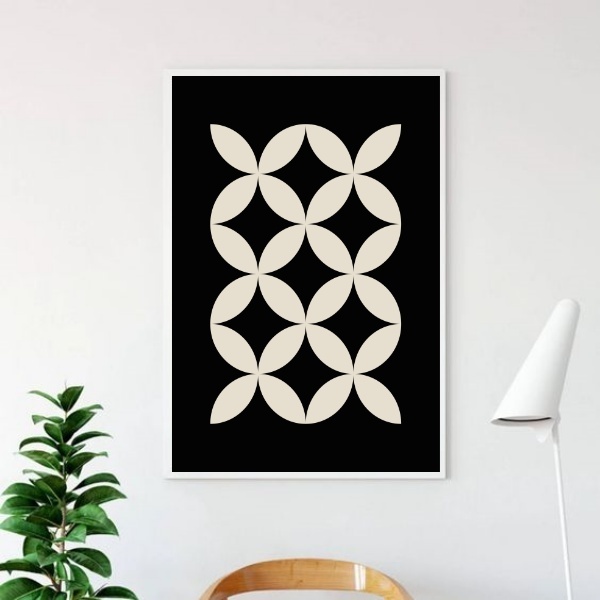 Quadro Bauhaus Abstrato Preto E Bege 33x24cm - Com Vidro Mold