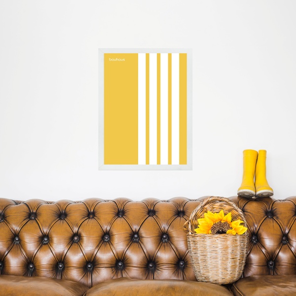 Quadro Bauhaus Amarelo E Branco - Linhas Paralelas 33x24cm -