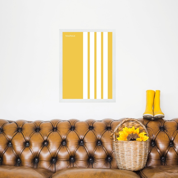 Quadro Bauhaus Amarelo E Branco - Linhas Paralelas 45x34cm Mo