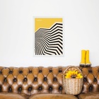 Quadro Bauhaus Amarelo E Preto- Curvas 24x18cm Moldura Branca