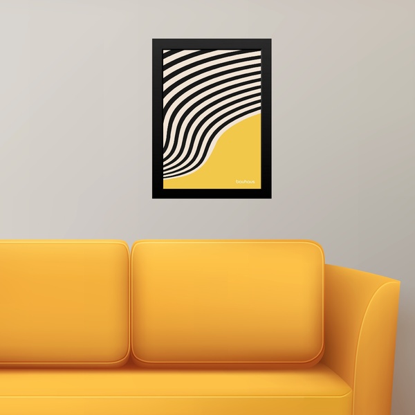 Quadro Bauhaus Amarelo E Preto - Curved Sinuosity 45x34cm - C