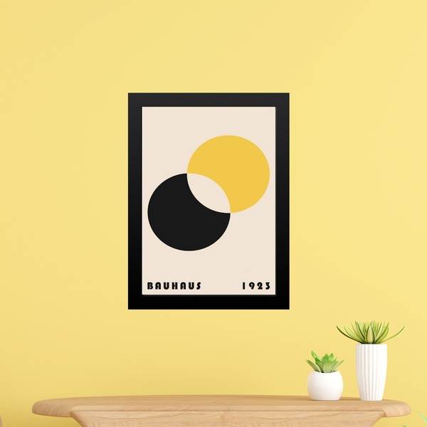 Quadro Bauhaus Amarelo E Preto - Eclipse 45x34cm Moldura Preta