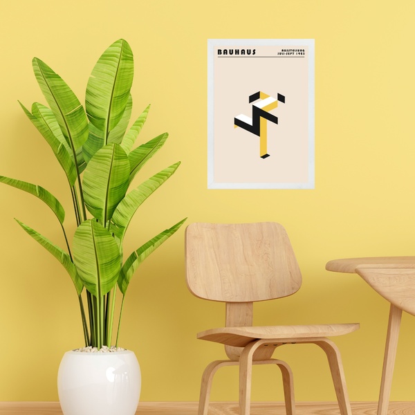 Quadro Bauhaus Amarelo E Preto - Running Man 33x24cm - Com Vi