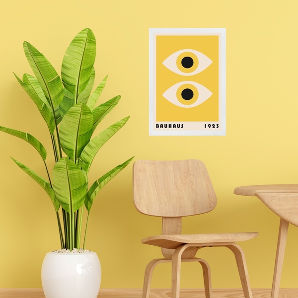 Quadro Bauhaus Amarelo - Olhos 33x24cm Moldura Branca
